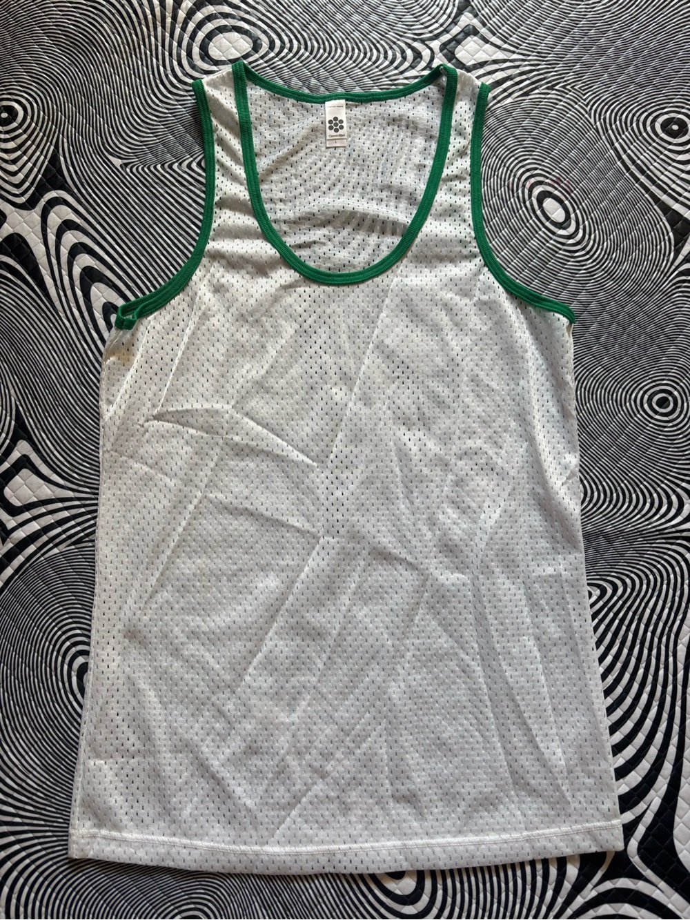 American Apparel White Mesh Tank with Green Trim